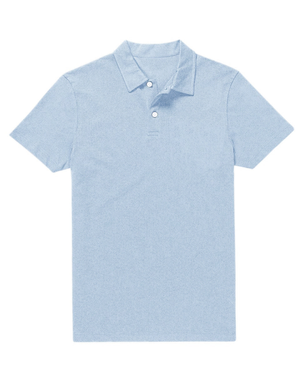 Front of the custom oxford polo shirt for men by Luxire in light blue with dots