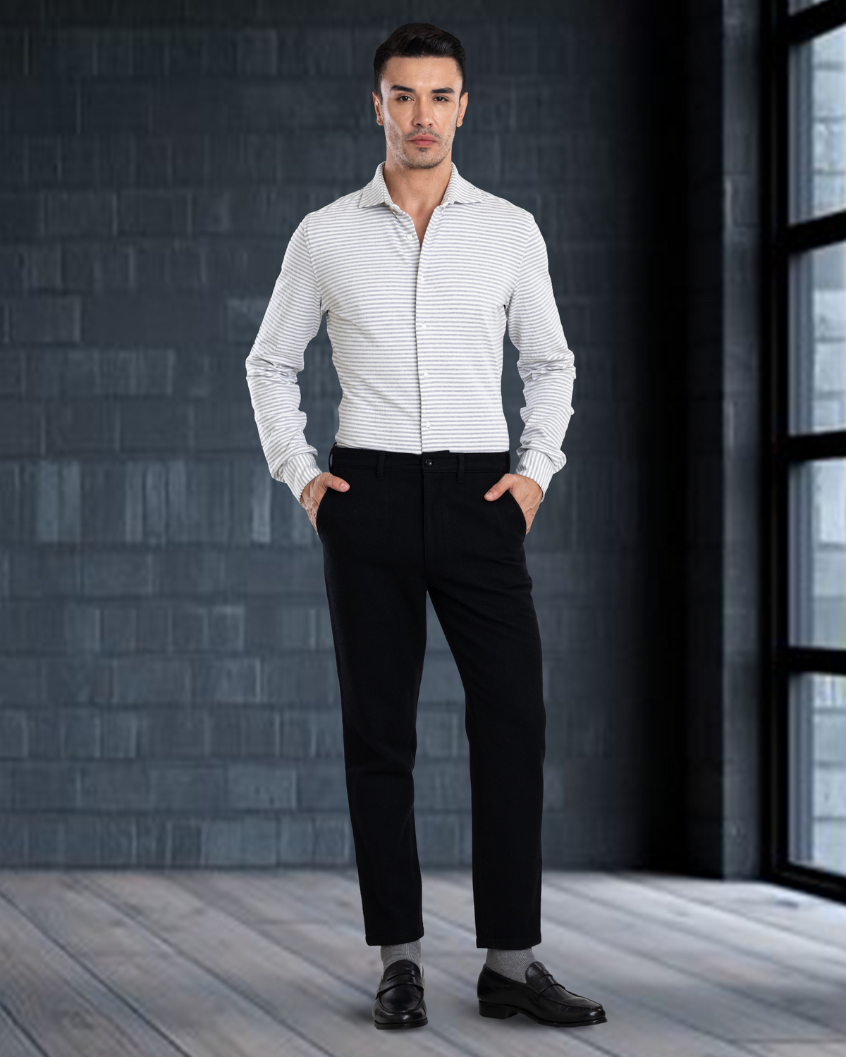 Grey White Candy Stripes Polo Shirt - 6
