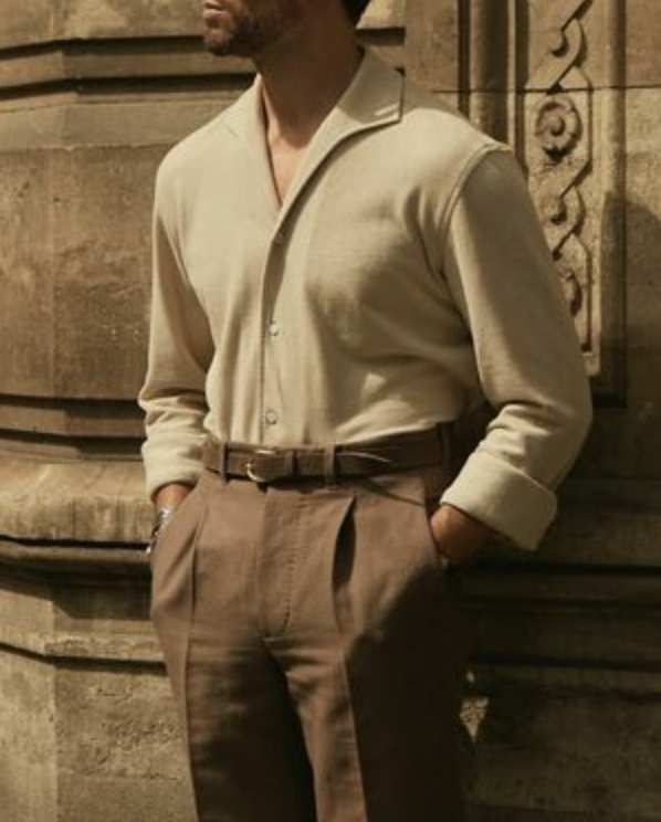 Heather Cream Linen Cotton Polo - 3