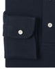 Close up of the custom oxford polo shirt for men by Luxire in navy