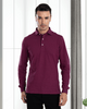 Model wearing the custom oxford polo shirt for men by Luxire in purple hands at side 2