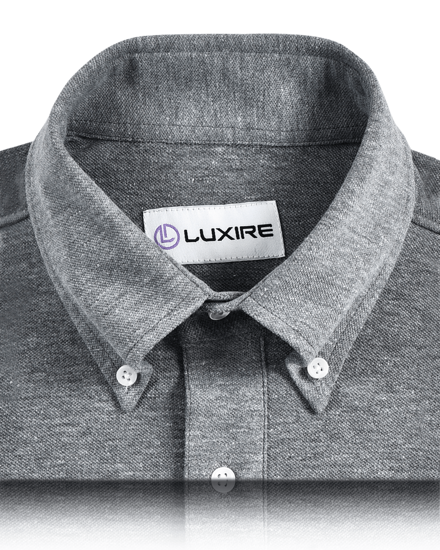 Collar of the custom oxford polo shirt for men by Luxire in slate grey
