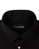 Collar of the custom oxford polo shirt for men by Luxire in soft black