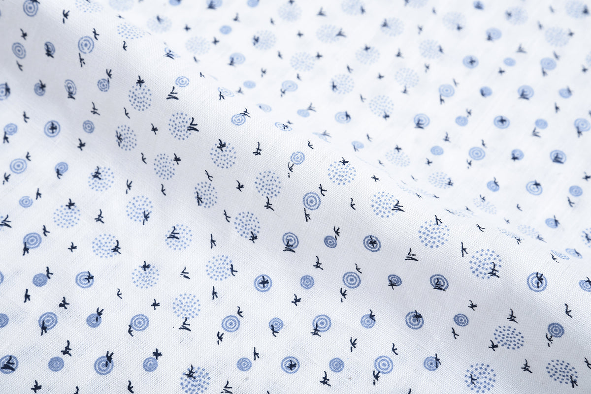 Linen: Blue Printed Birds On White - 4