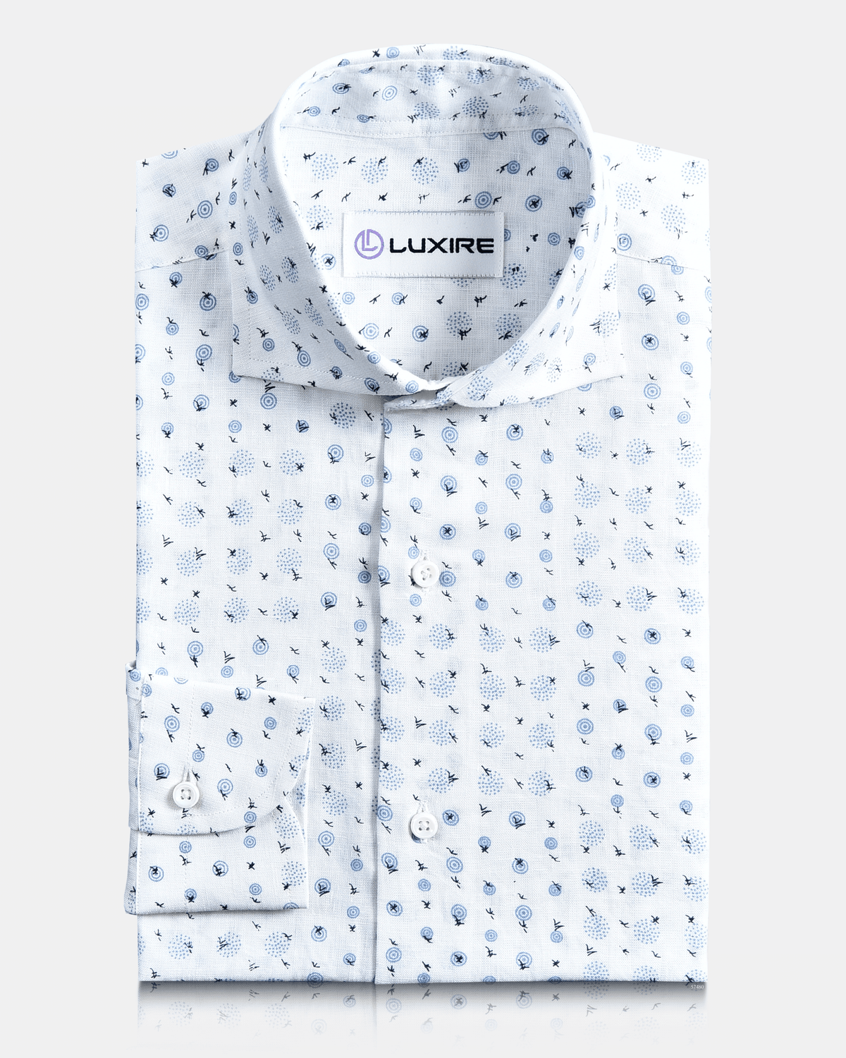 Linen: Blue Printed Birds On White - 1