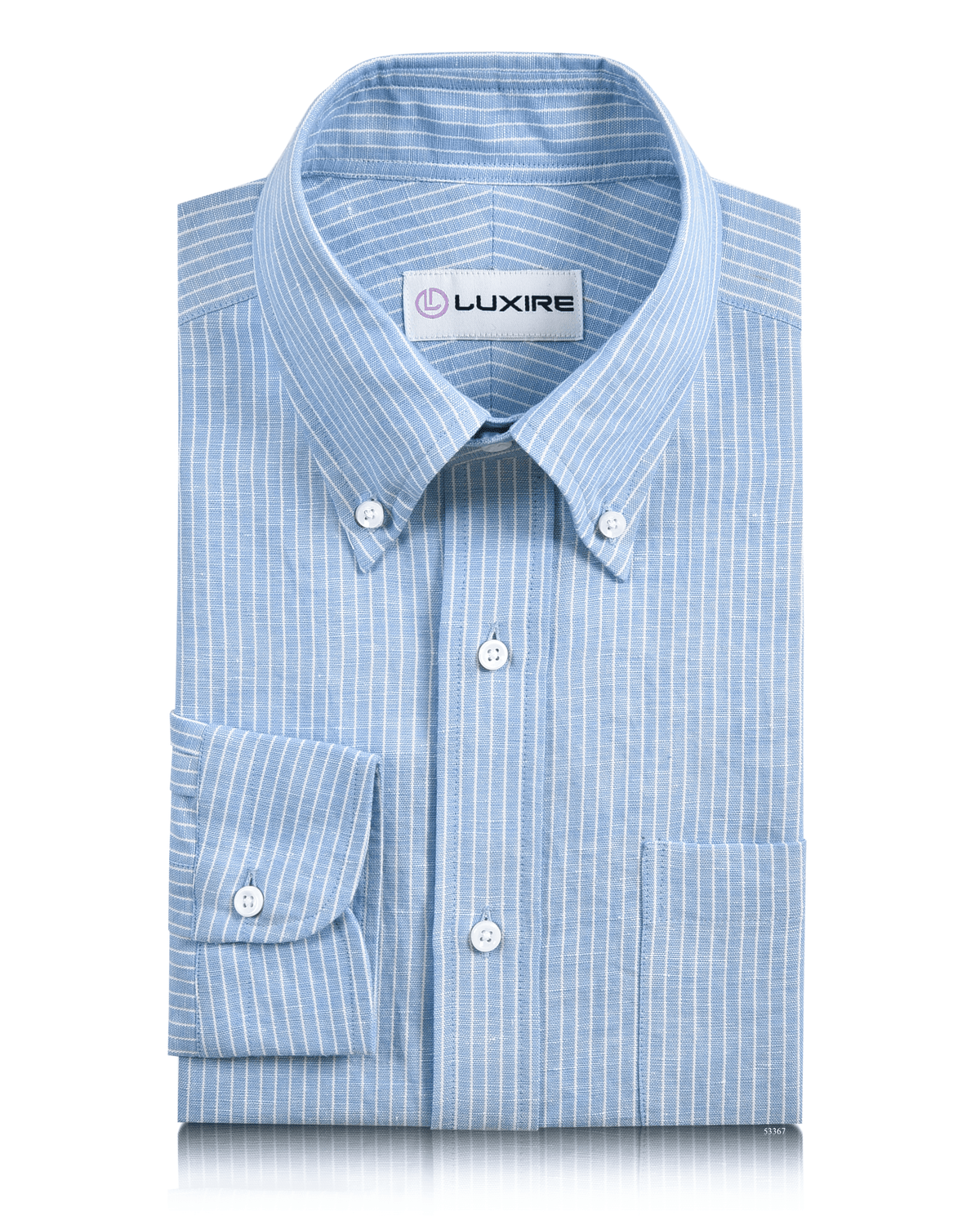 Cotton Linen : White Pin Stripes On Blue Shirt - 1