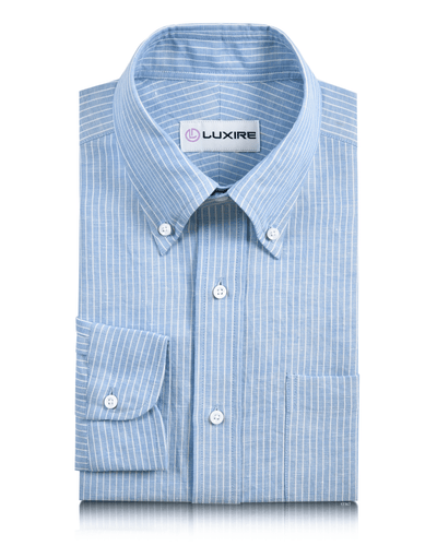 Cotton Linen : White Pin Stripes On Blue Shirt