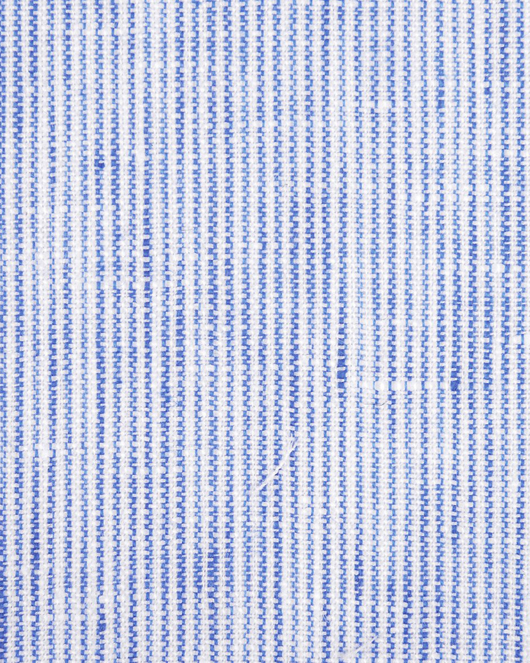Close up of the custom linen shirt for men in blue and white dress stripe by Luxire Clothing