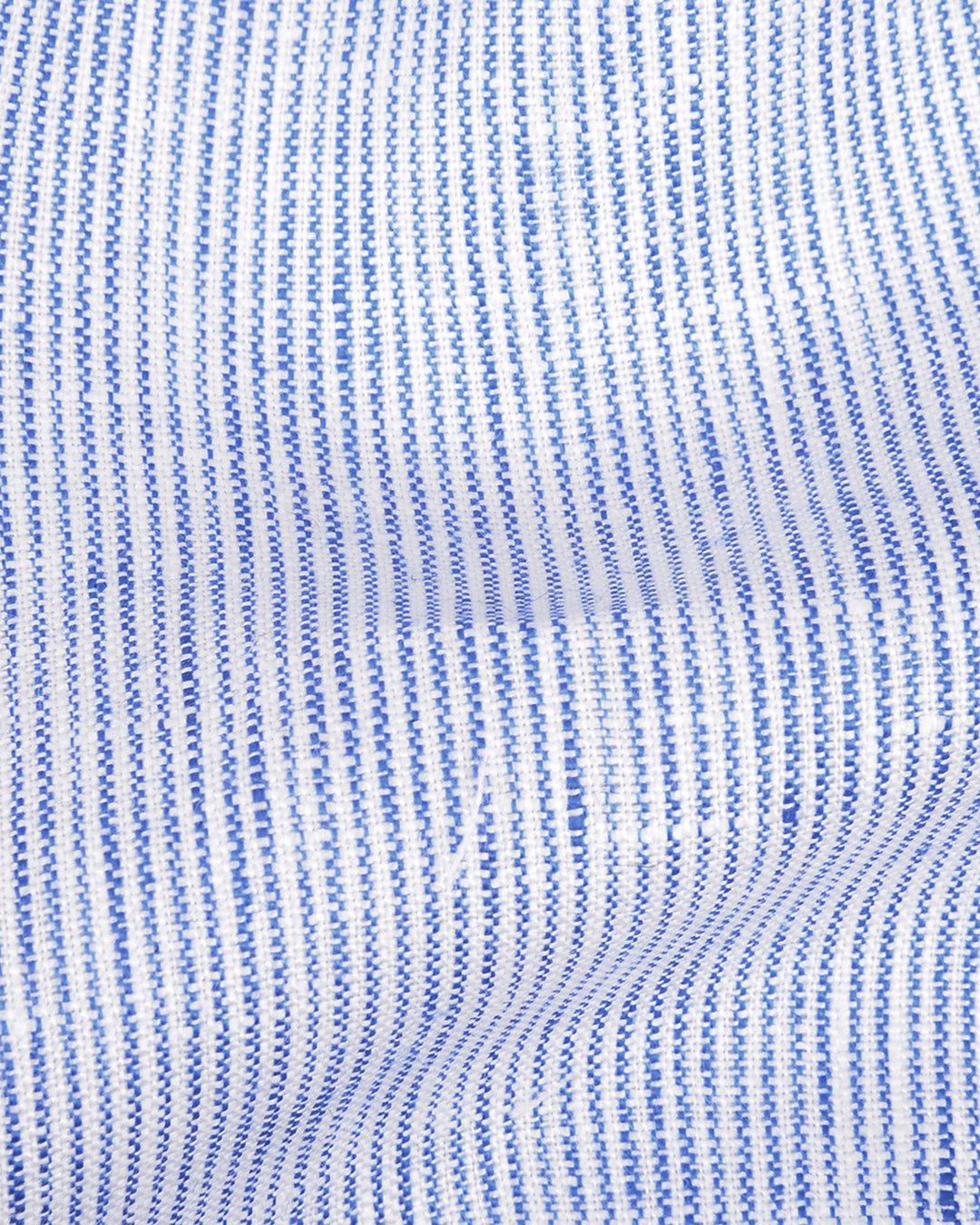 Close up of the custom linen shirt for men in blue and white dress stripe by Luxire Clothing 2