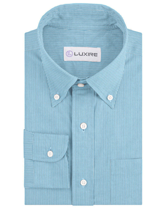 Front of the custom linen shirt for men in candy blue by Luxire Clothing