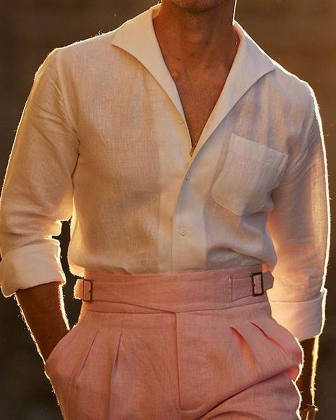 Summer Shirt in Crisp White Linen with one piece collar placket - 2