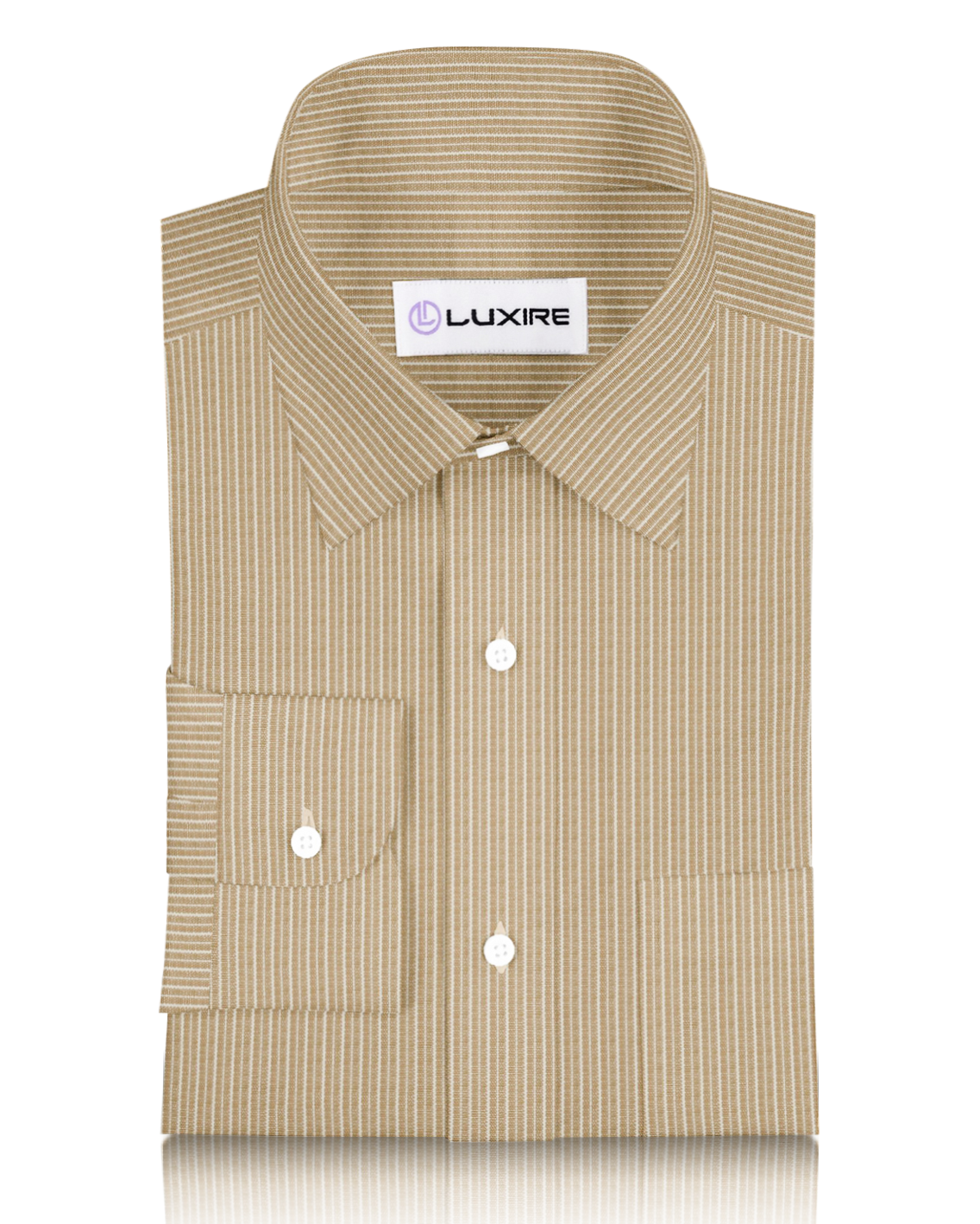 Front of the custom linen shirt for men in ecru with white stripes by Luxire Clothing