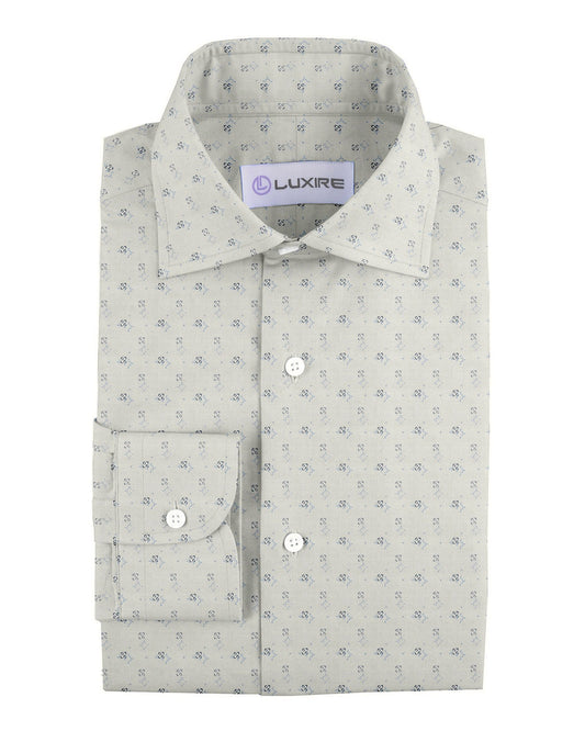Front view of custom linen shirt for men in blue and navy geometric