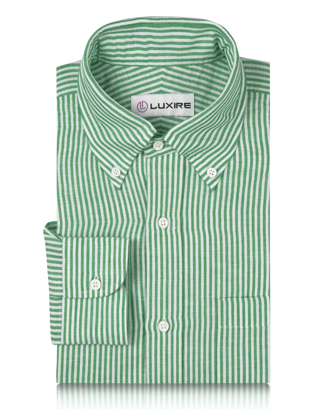 Cotton Linen: Classic Green White Candy Stripes Shirt - 1