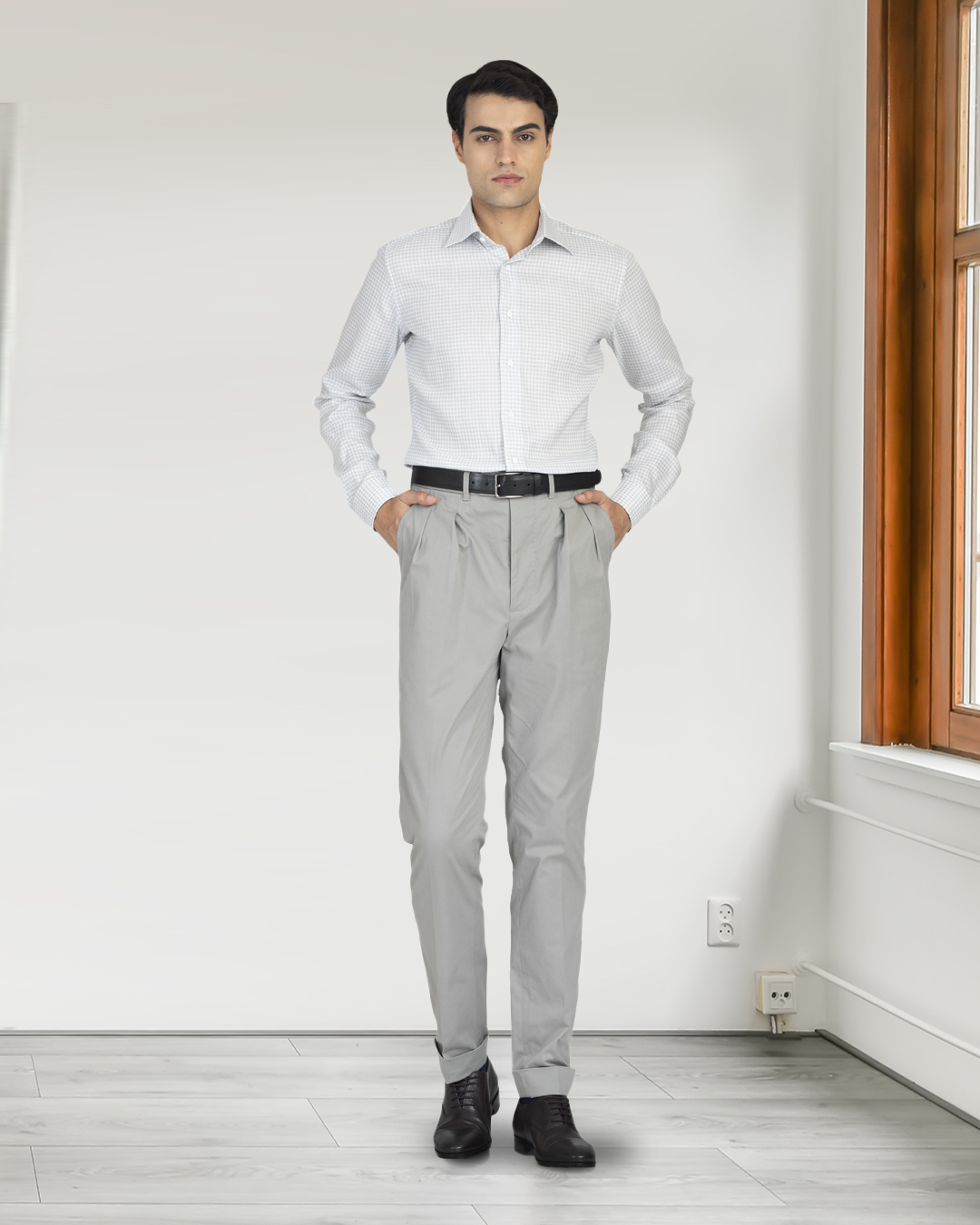 Greenish- Grey Linen Gingham Shirt - 5