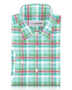 Front view of custom linen shirt for men in green red madras