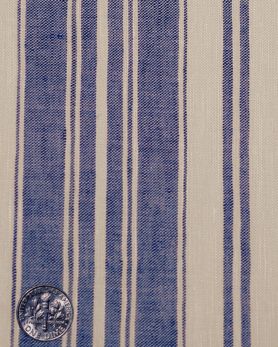 Linen Cotton: Oxford Ecru Indigo Stripes