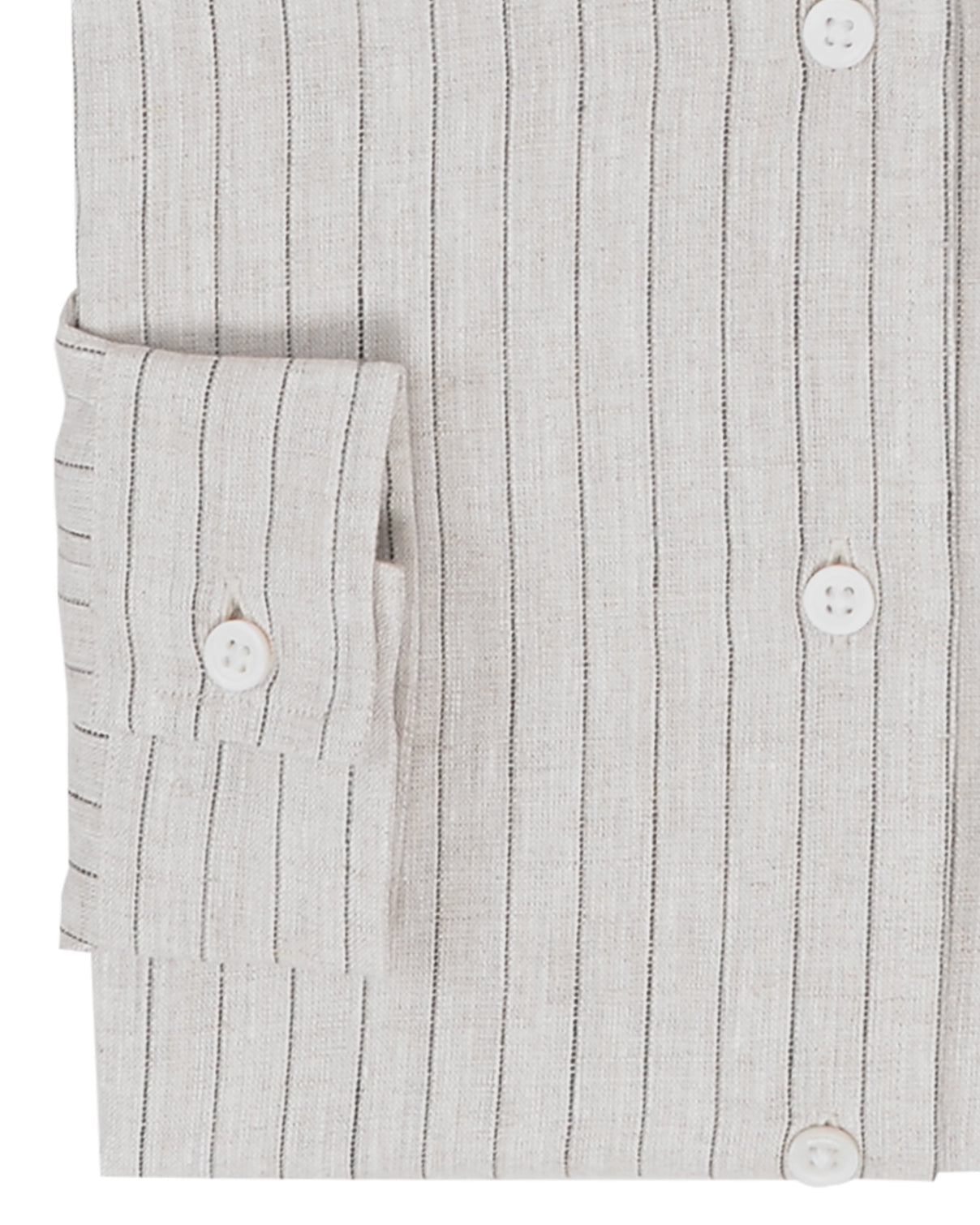 Cuff of the custom linen shirt for men in lamb beige with wide stripes by Luxire Clothing