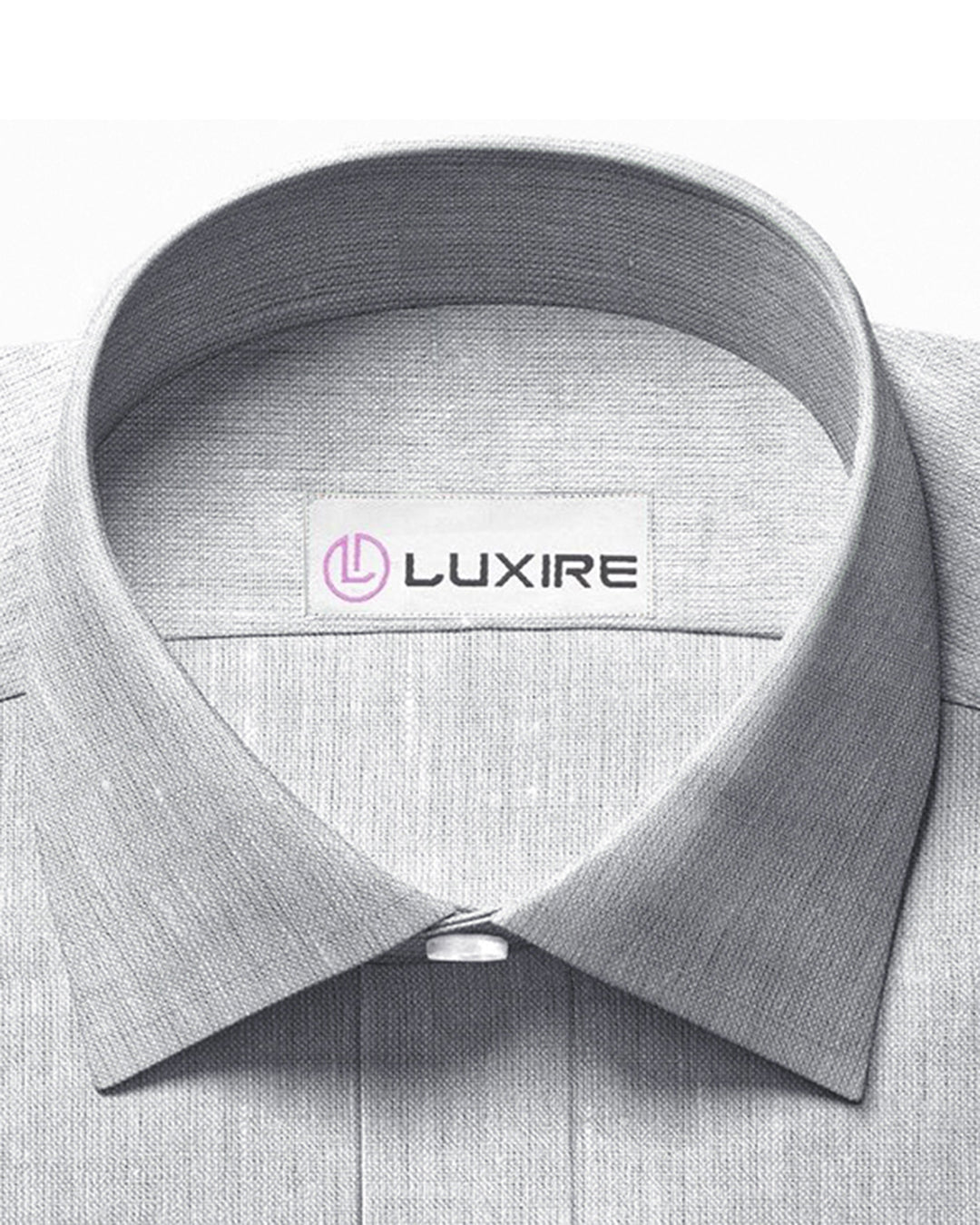 Collar of custom linen shirt for men in light grey