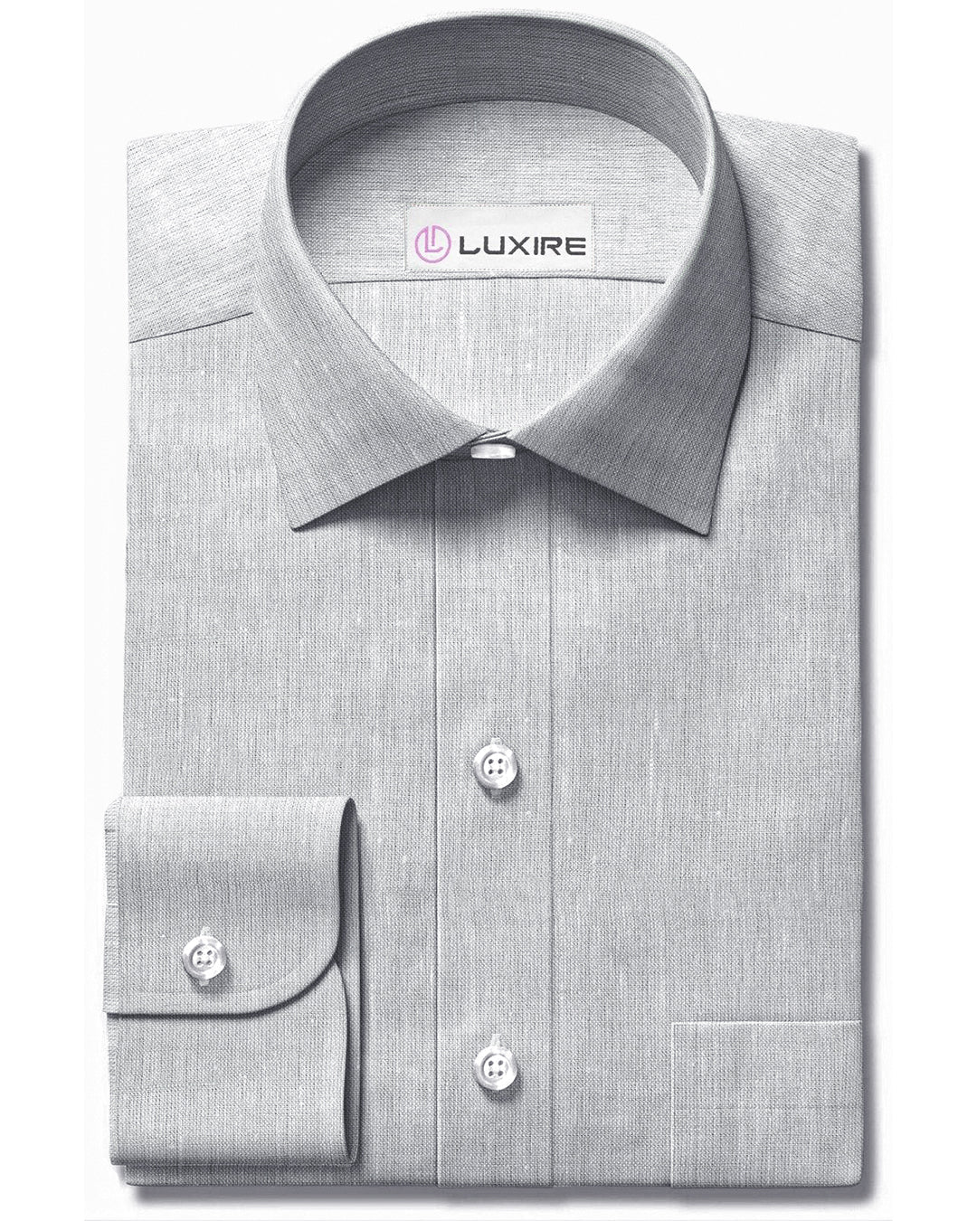 Front view of custom linen shirt for men in light grey