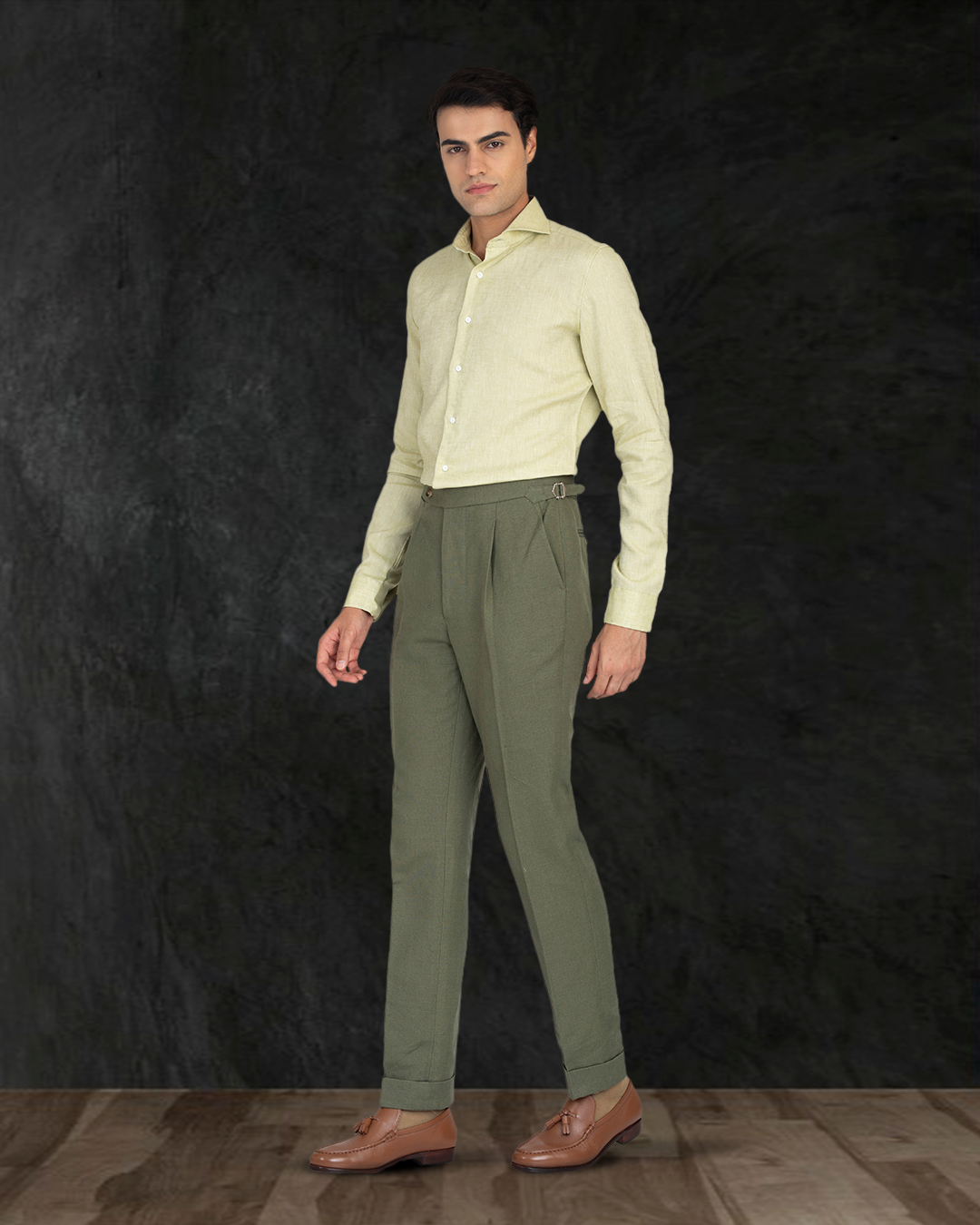Light Olive Green Slub Linen Shirt - 5