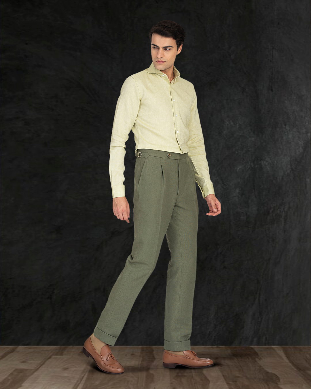 Light Olive Green Slub Linen Shirt - 6