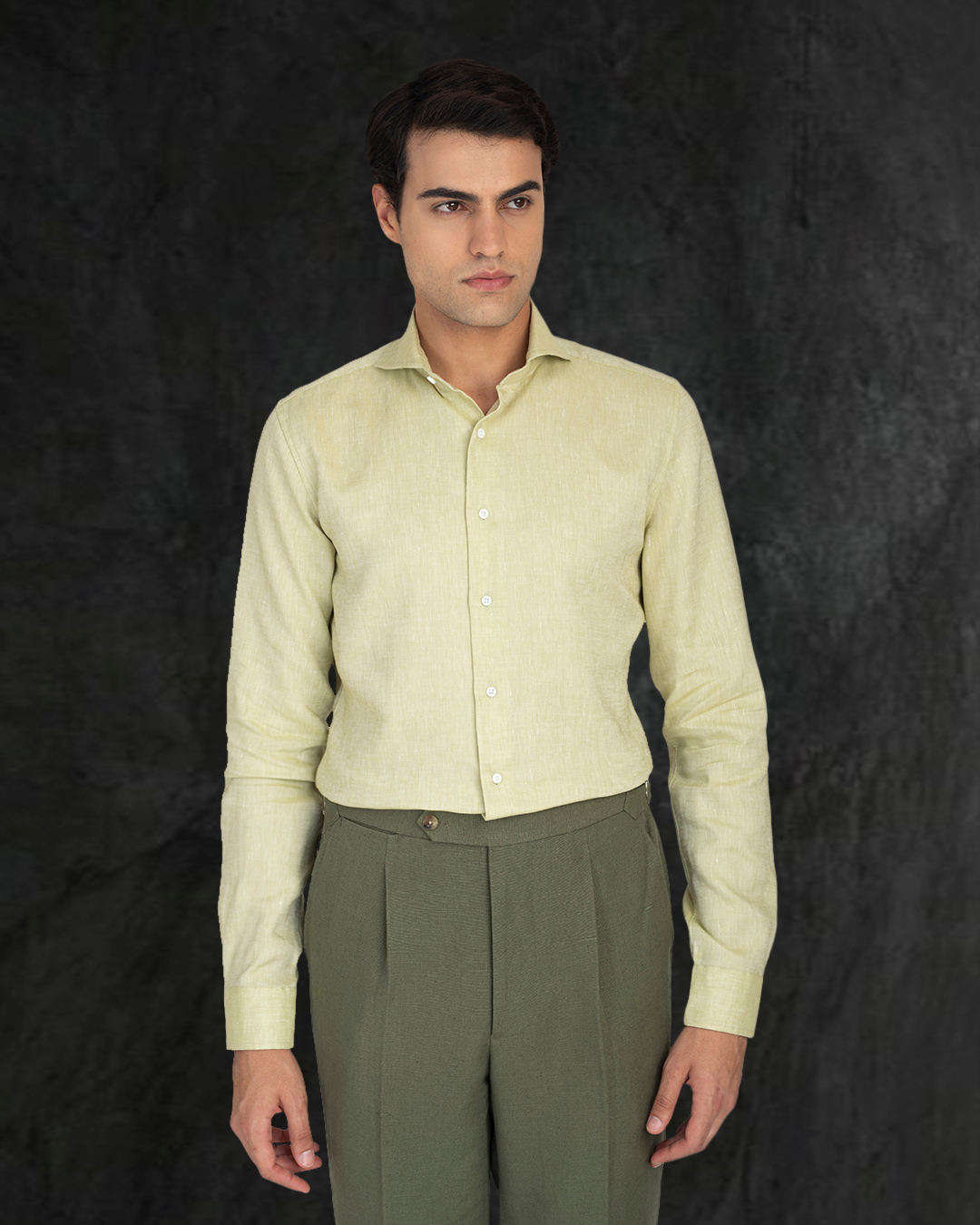 Light Olive Green Slub Linen Shirt - 2