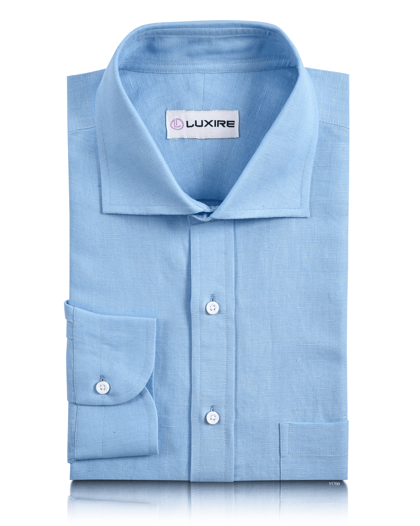 Front of the custom linen shirt for men in mid blue by Luxire Clothing