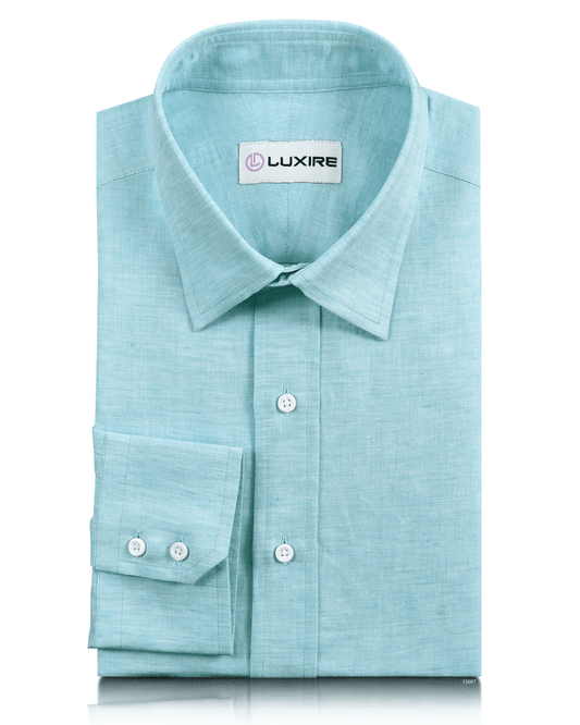 Front of custom linen shirt for men in mint cream by Luxire Clothing
