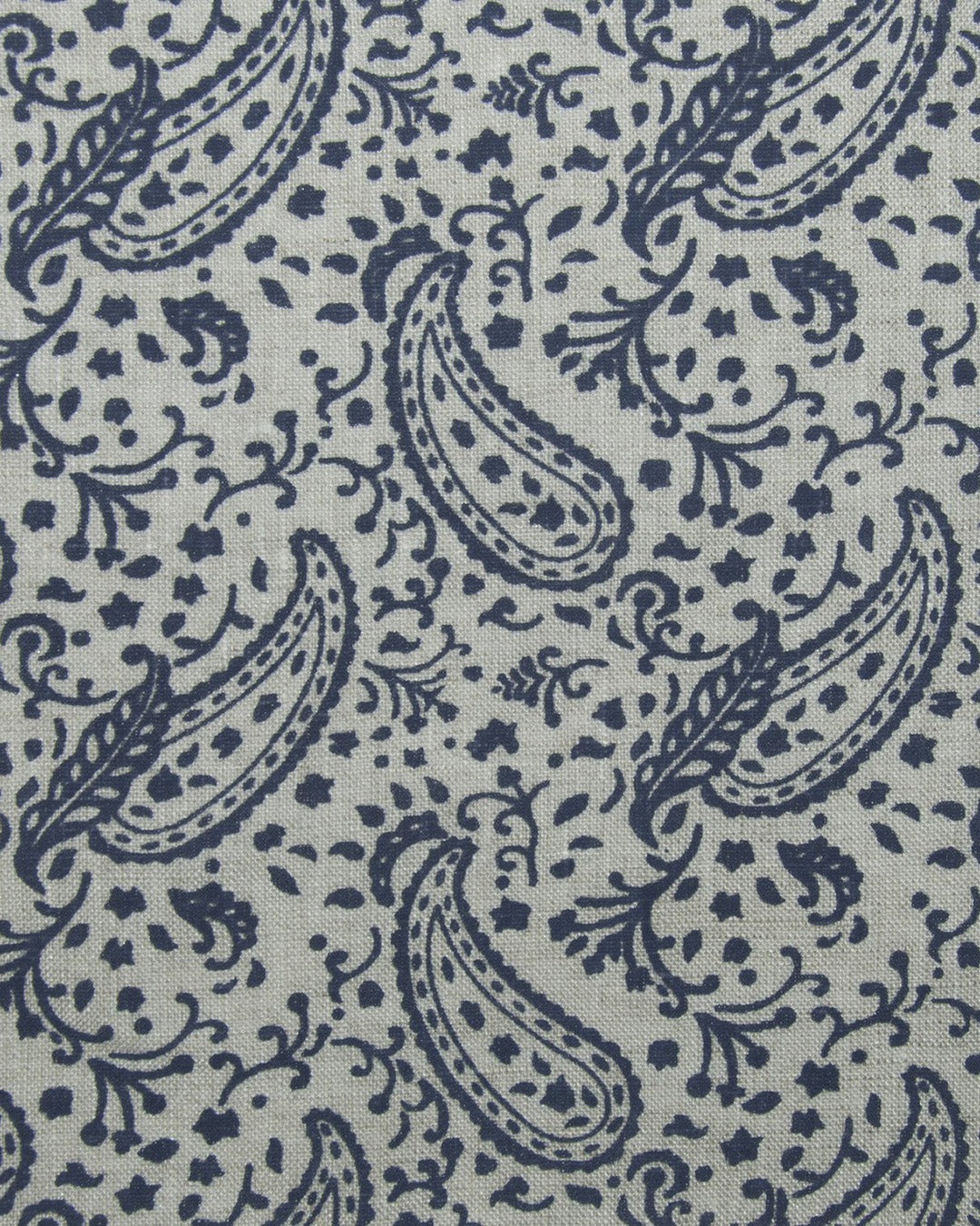Close up view of custom linen shirt for men in navy printed paisley