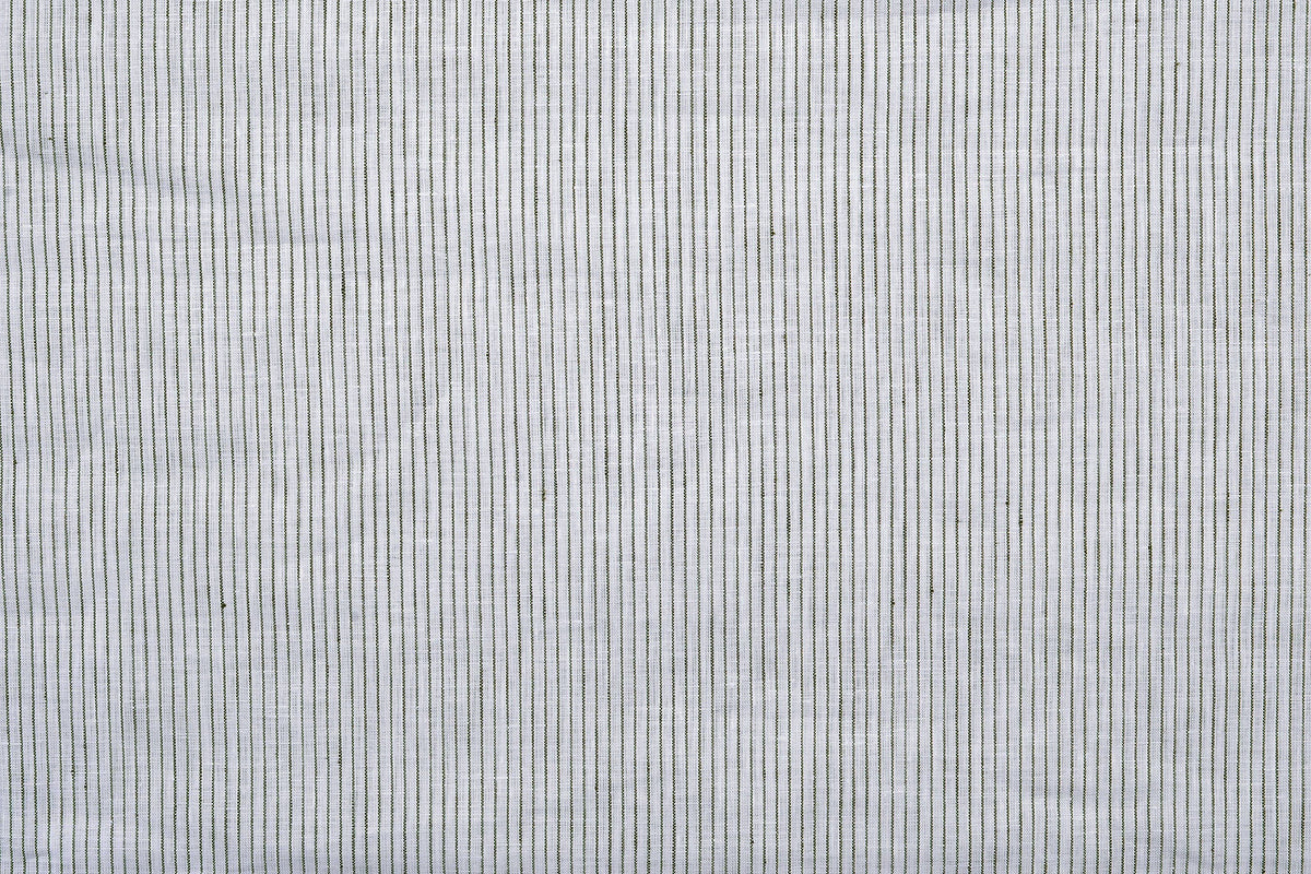 Linen: Olive Green Pin Stripes On White Shirt - 4
