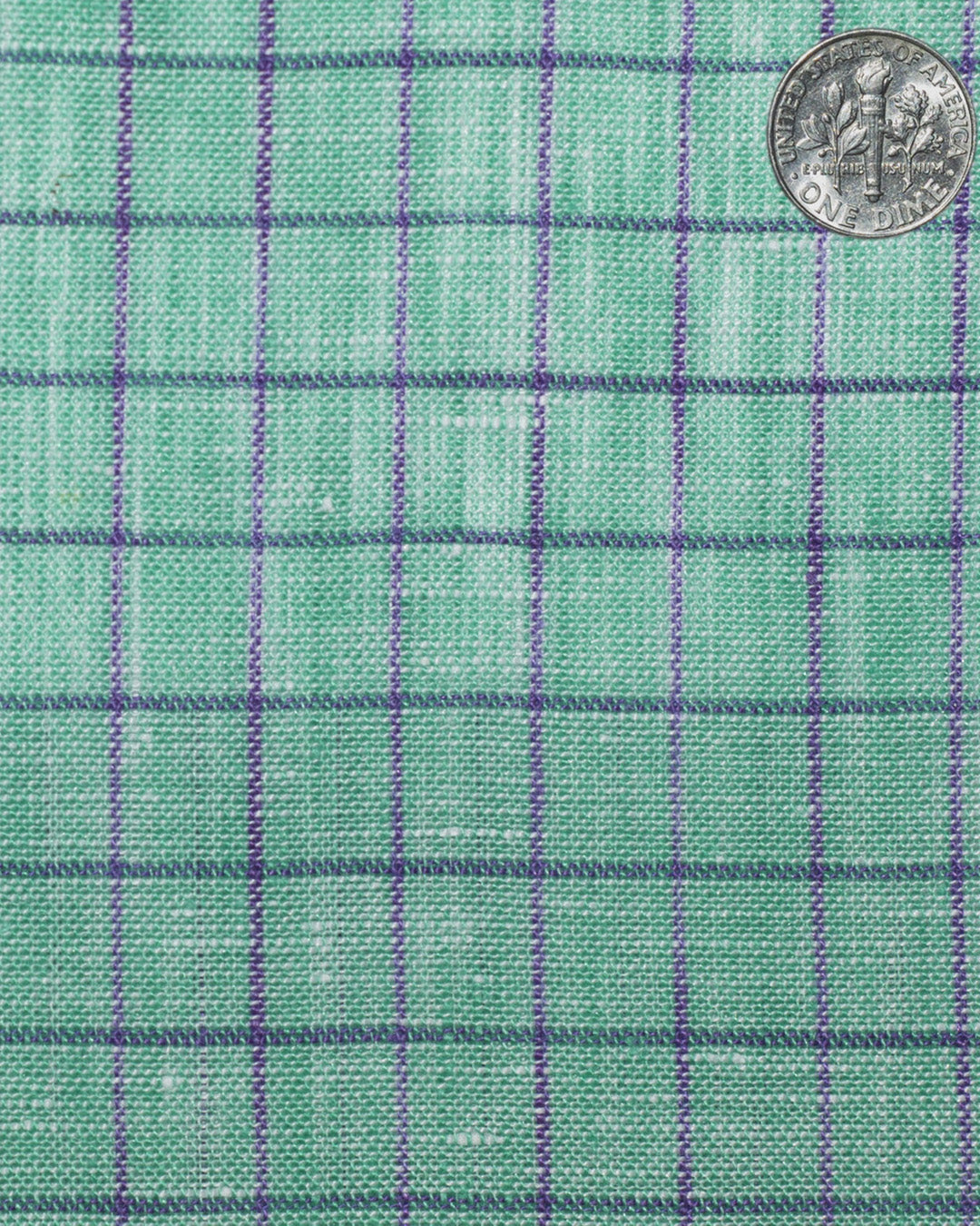 Close up view of custom linen shirt for men in persian green with pink stripes