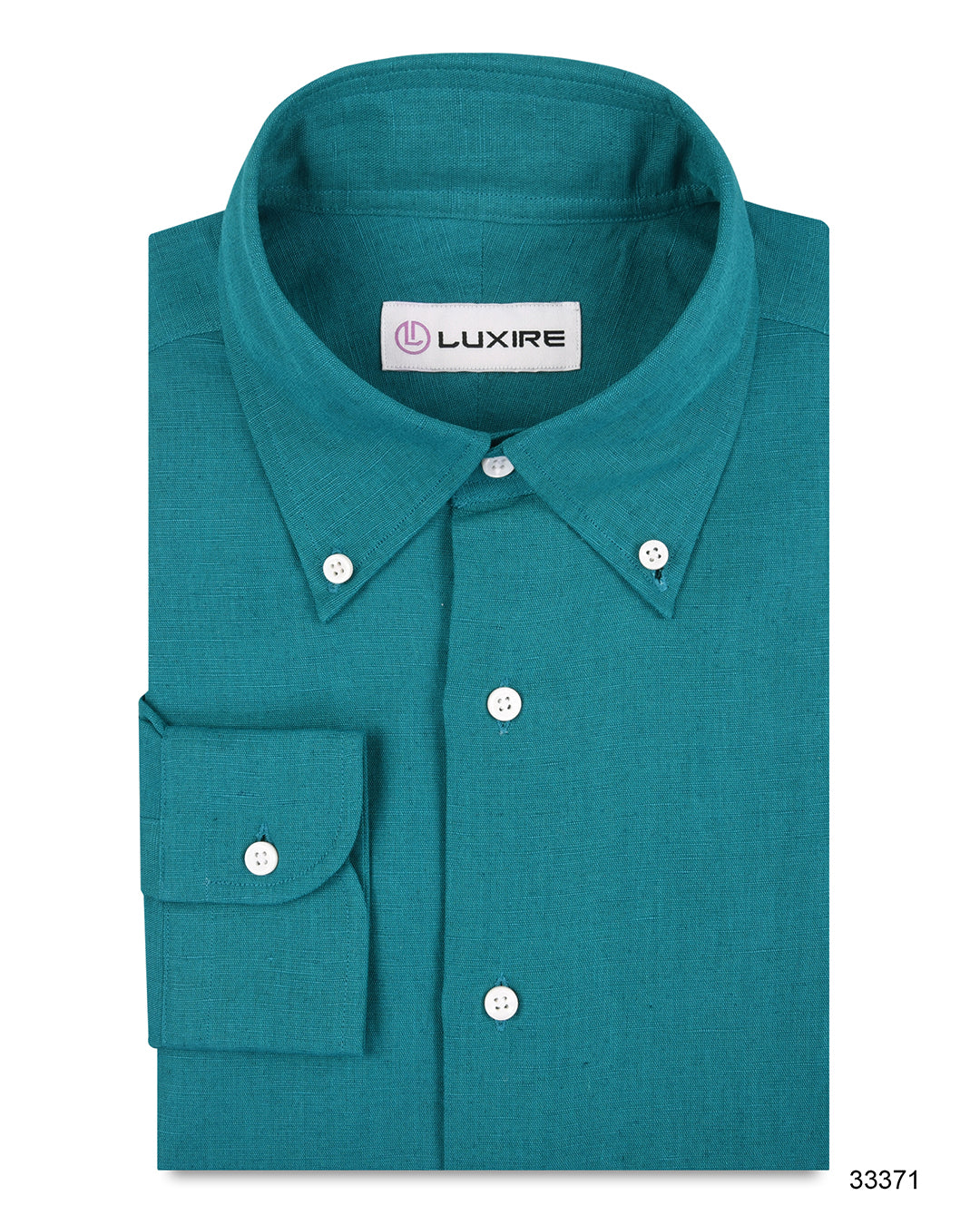 Front of custom linen shirt for men in persian green by Luxire Clothing