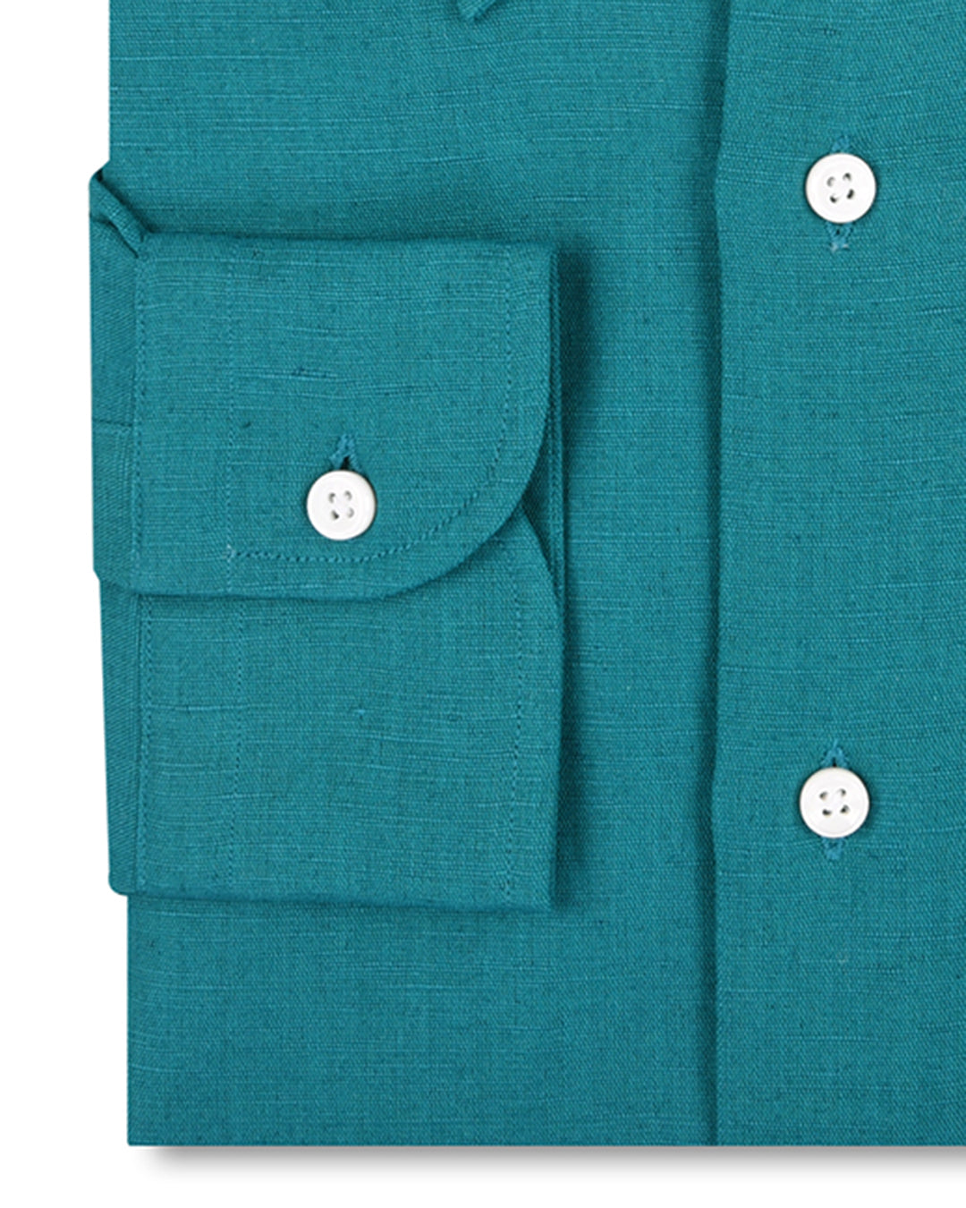Cuff of custom linen shirt for men in persian green by Luxire Clothing