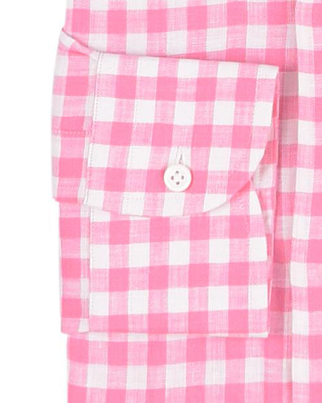 Cuff of the custom linen shirt for men in pink gingham by Luxire Clothing