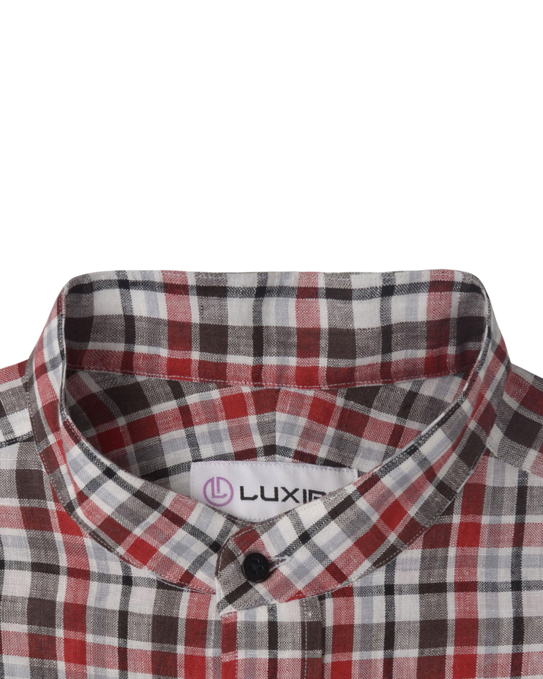 Collar of custom linen shirt for men in red black white madras