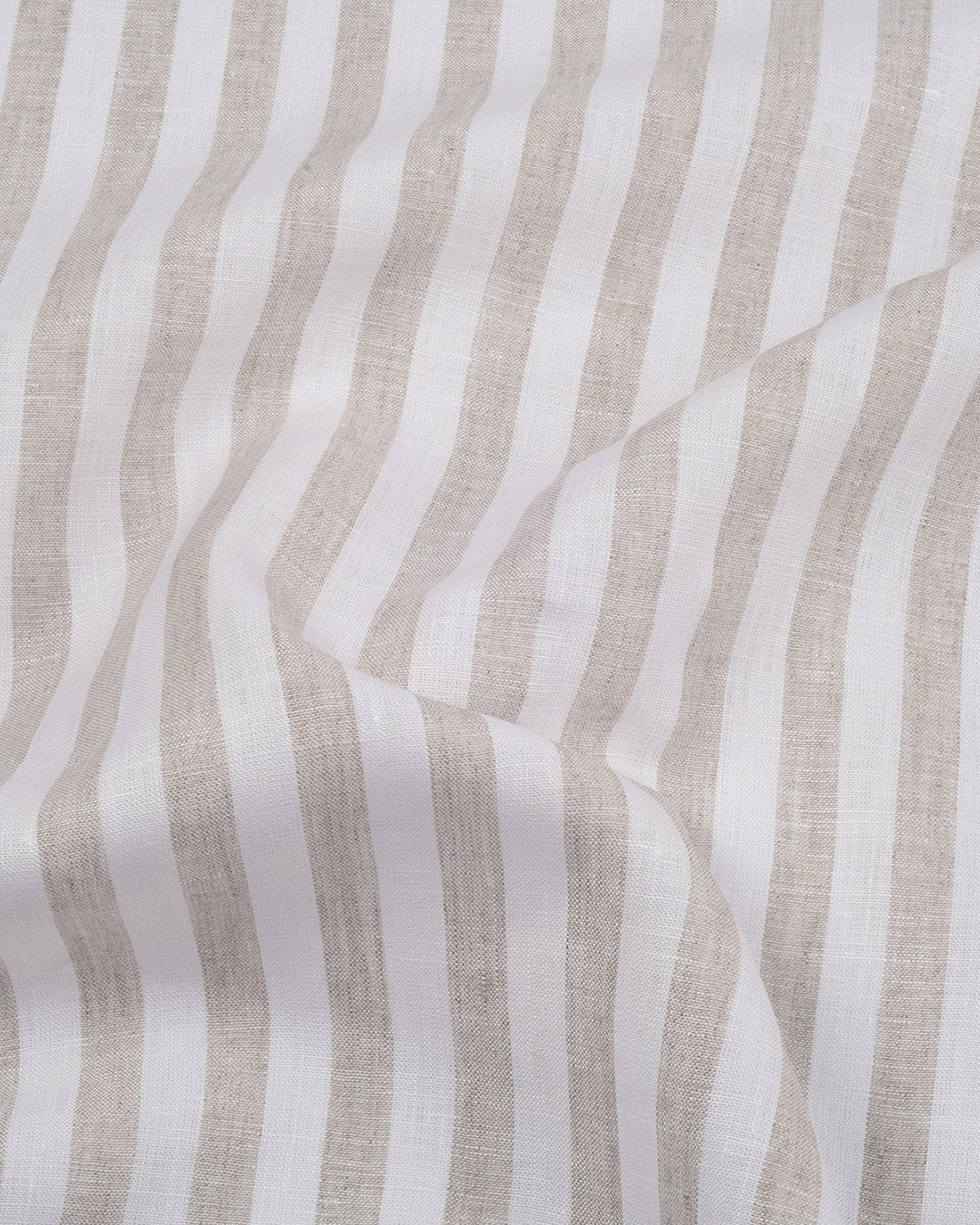 Close up of the custom linen shirt for men in white with sand stripes by Luxire Clothing 2