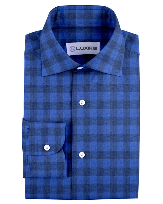 Front of the custom linen shirt for men in shark blue by Luxire Clothing