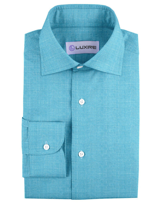 Front of the custom linen shirt for men in sky blue by Luxire Clothing