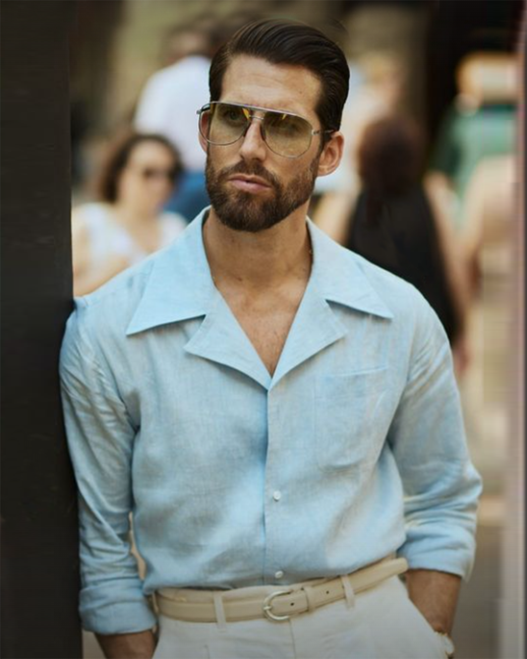 Summer Camp Collar Shirt in Sky Blue Linen - 2