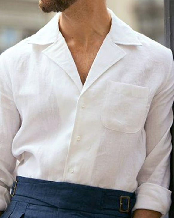 Summer Camp Collar Shirt in Crisp White Linen - 1