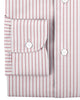 Cuff of the custom linen shirt for men in white and red pinstripes by Luxire Clothing