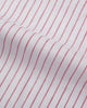 Close up of the custom linen shirt for men in white and red pinstripes by Luxire Clothing