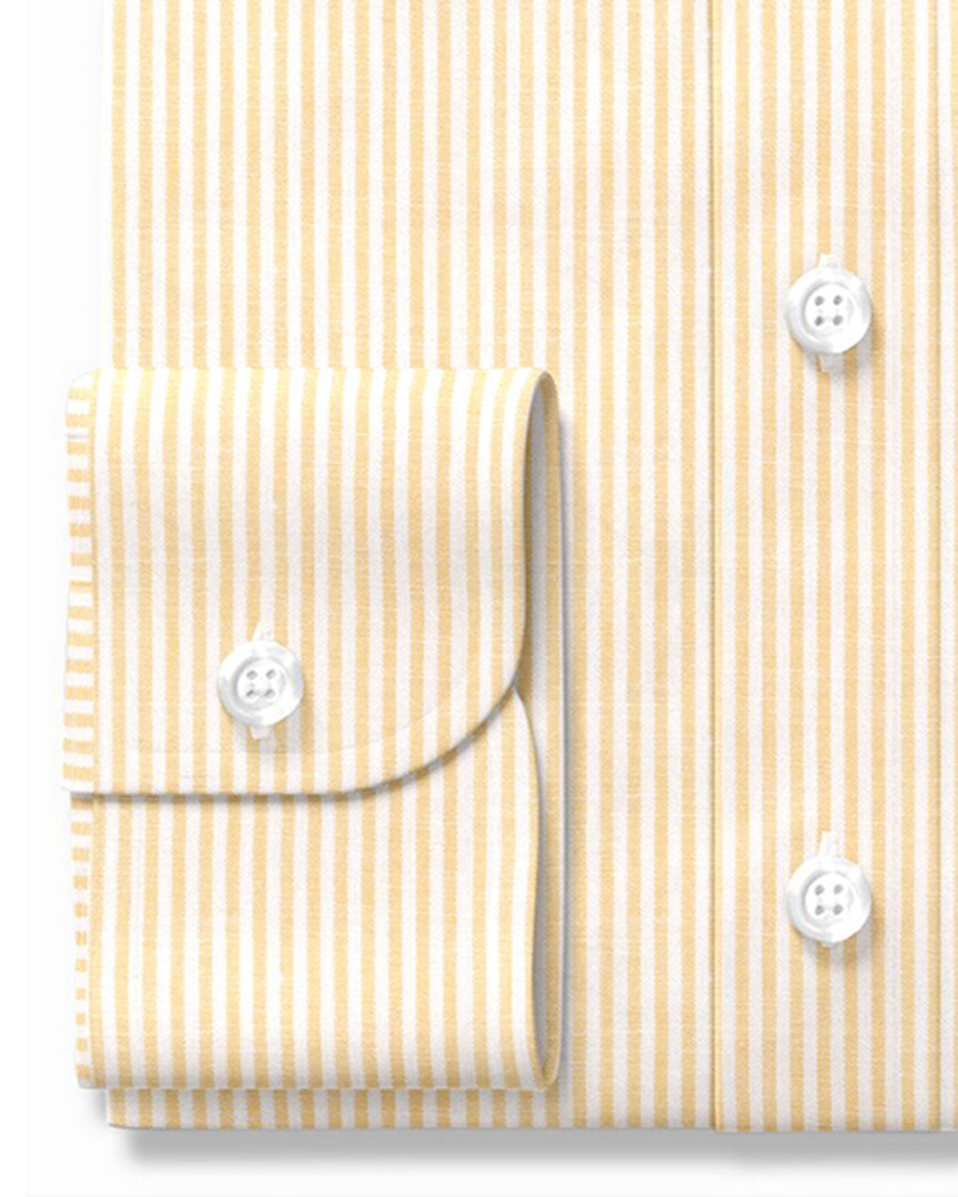 Cuff of the custom linen shirt for men in yellow candystripes by Luxire Clothing