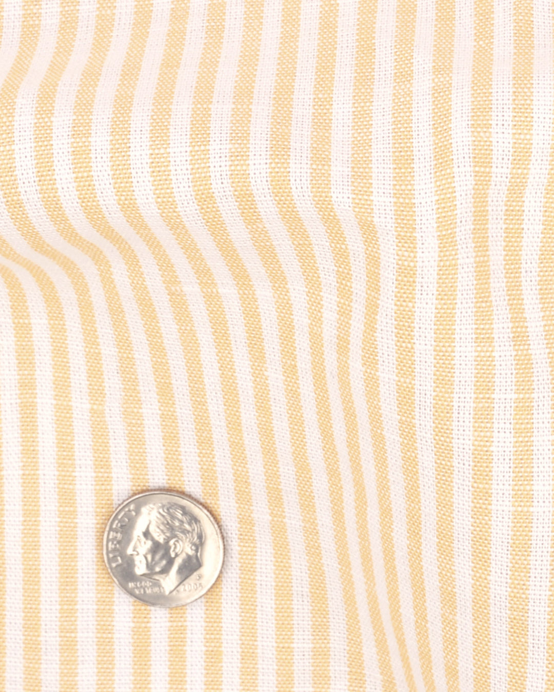 Close up of the custom linen shirt for men in yellow candystripes by Luxire Clothing 2