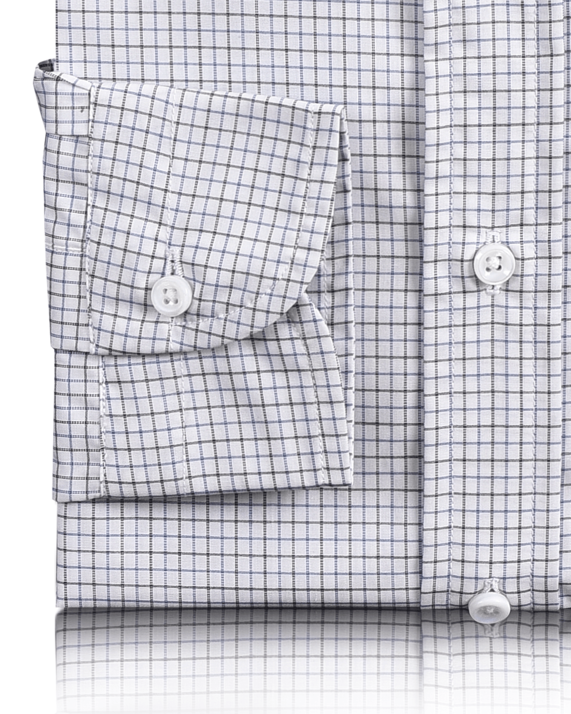 Blue Black Tattersall Checks on White Shirt - 3