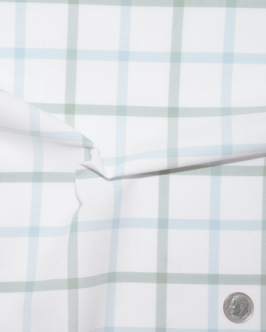 Close up view of custom check shirts for men by Luxire sky blue and green