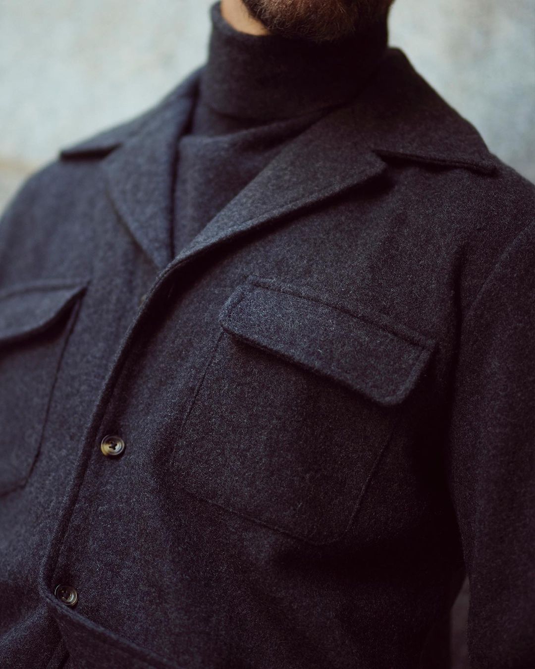 Shirt Jacket in Charcoal Grey Wool - 2
