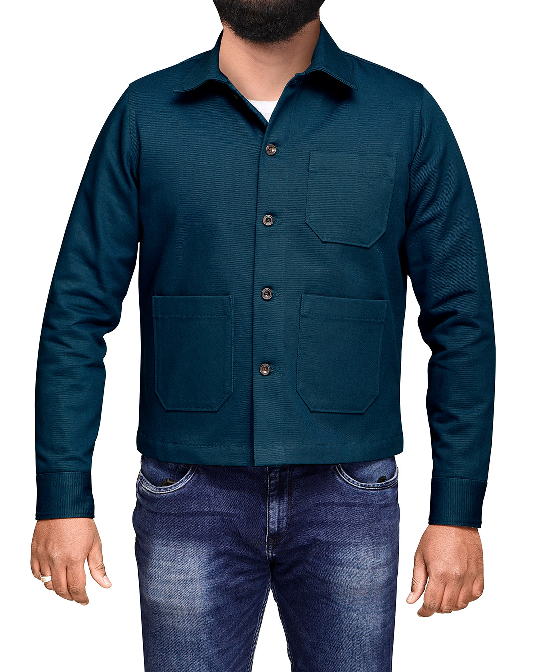 Dark Teal Denim Shirt Jacket - 3