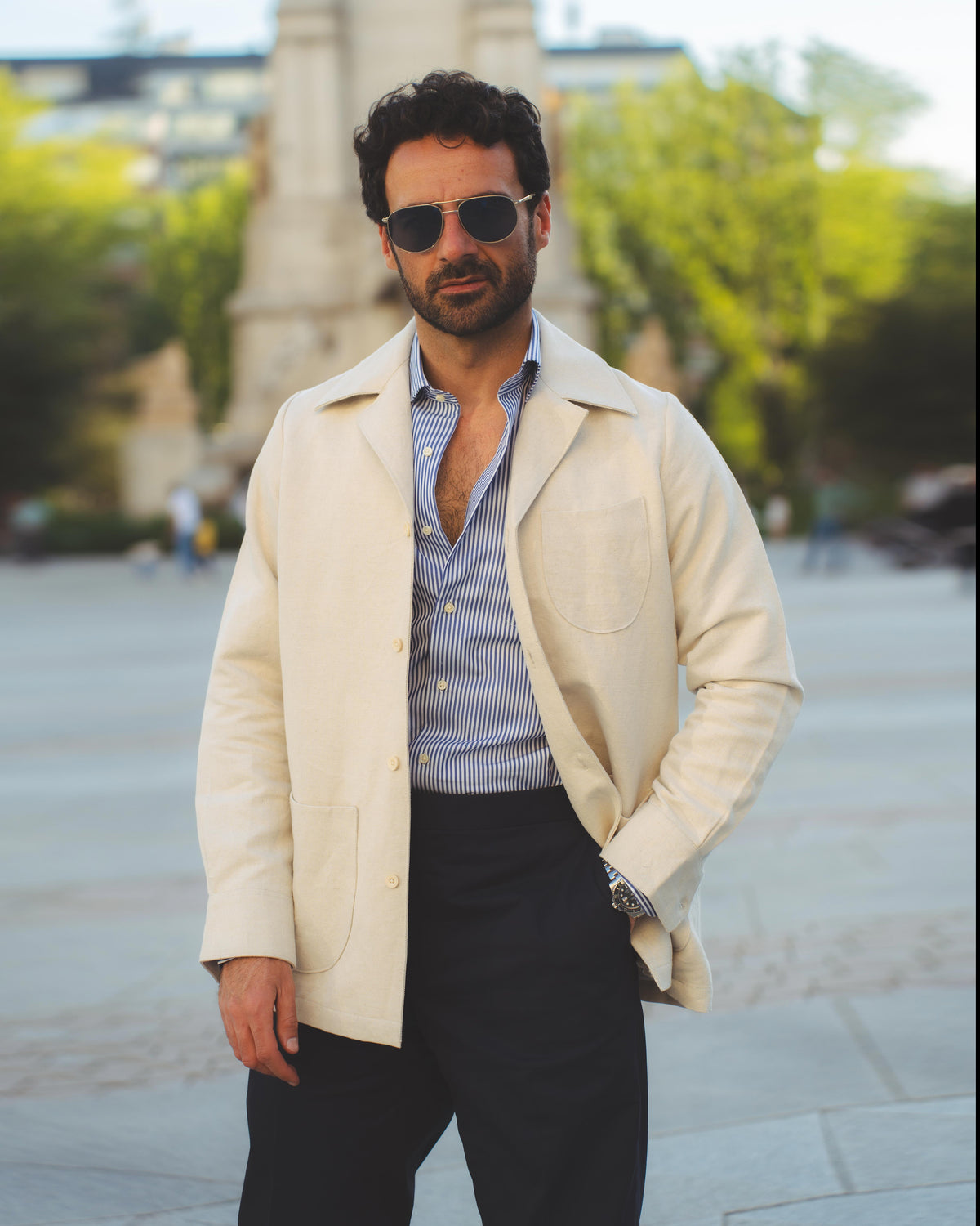 Linen Vintage Cream Birdseye Shirt Jacket - 27